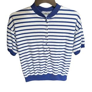 80s/90s Catalina white and blue striped polo top
